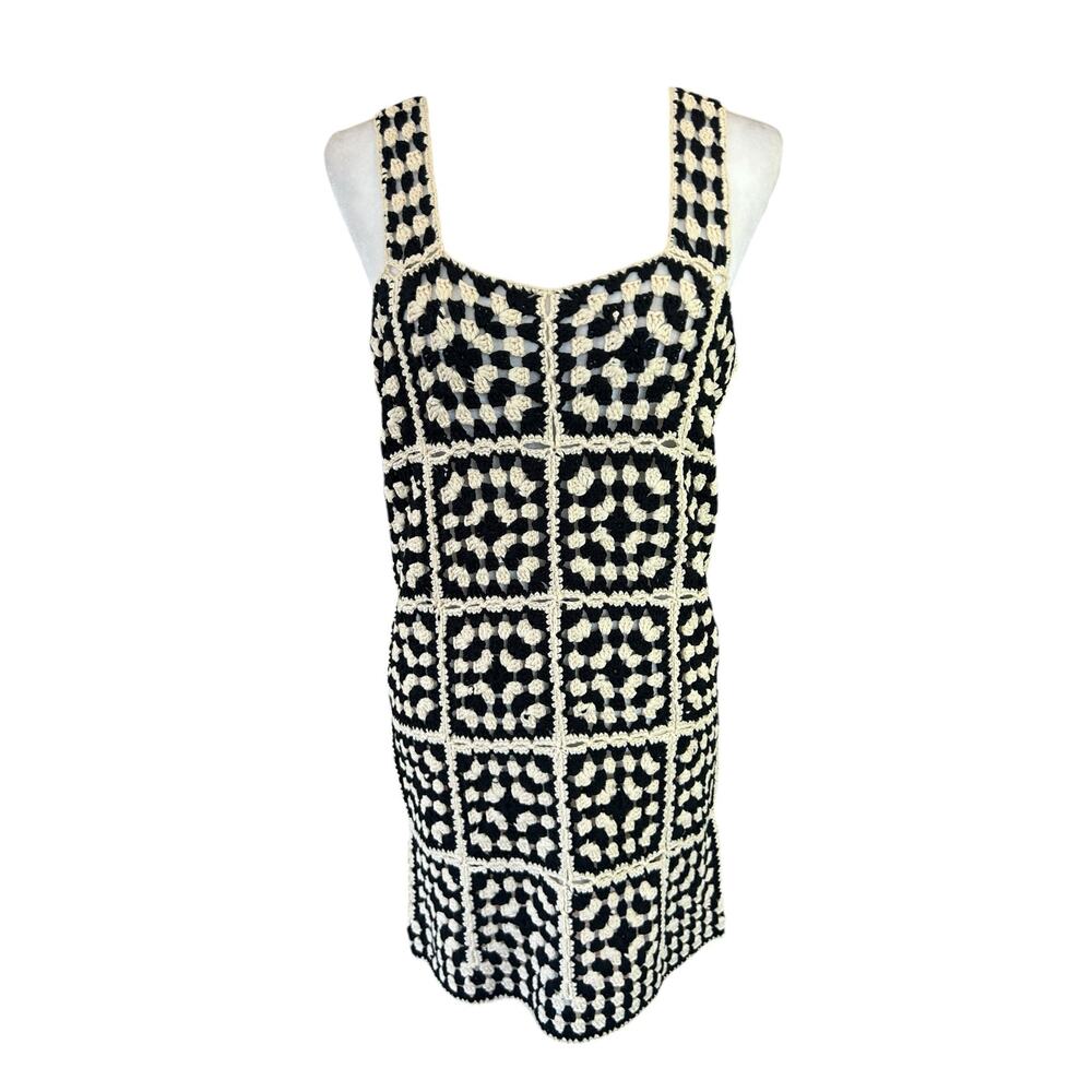 Vici Crochet Dress Medium Black Cream Grandmacore Boho Retro Hippie Festival